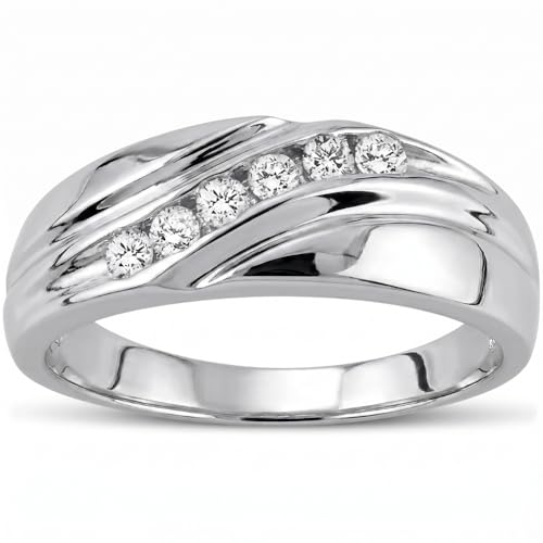 P3 POMPEII3 Pompeii Mens 14K White Gold 1/4ct Diamond Wedding Ring High Polished Smooth Band - Size 10