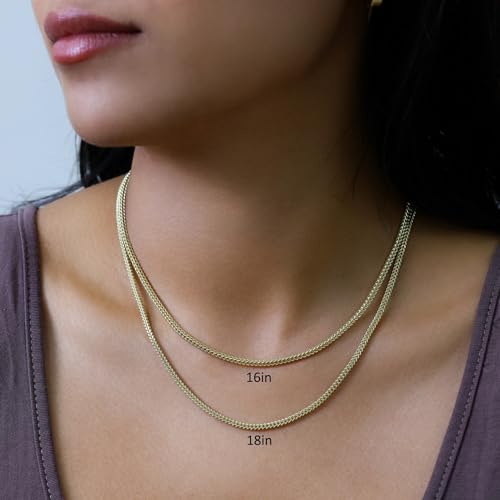 Nuragold 10K Real Yellow Gold 2.5mm Franco Square Box Wheat Chain Necklace - 22"