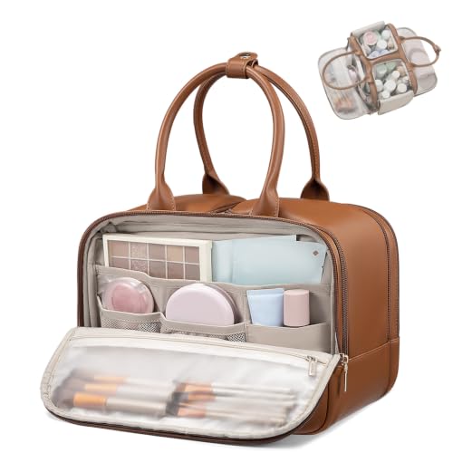 LOVEVOOK Large Makeup Bag for women, Leather Travel Toiletry Bag