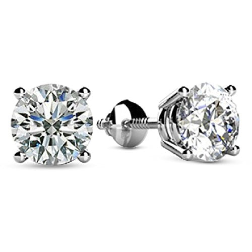 1 Carat 14K White Gold LAB GROWN Solitaire Diamond Stud Earrings for Women Round Cut 4 Prong Screw Back (F-G Color, VS2-SI1 Eye Clean Clarity)