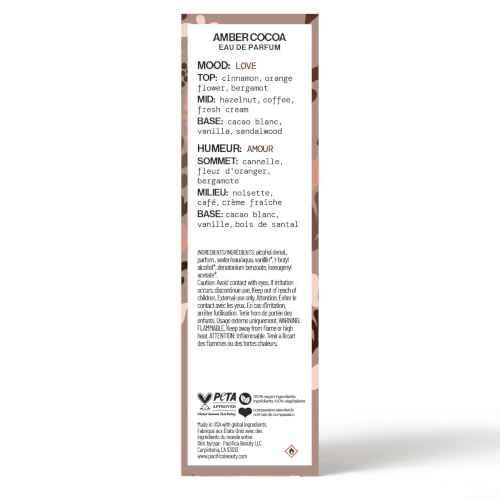 Pacifica Amber Cocoa Eau de Parfum – Warm Spiced Gourmand Perfume for Women with Cinnamon, Coffee, Vanilla & Sandalwood, Long Lasting, Vegan, Cruelty-Free, Paraben-Free, 1 fl oz