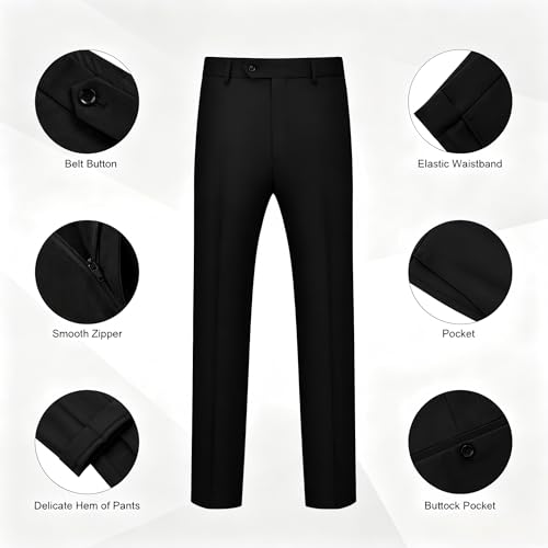 WULFUL Men's 2 Piece Slim Fit Suit Set One Button Blazer Jacket Pants Tuxedo Set for Party, Wedding and Business Black