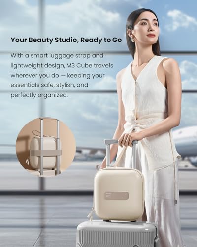 AMIRO Travel Makeup Bag with Stepless Brightness&3 Color LED Mirror, White