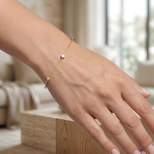 Floreo 14k Two-Tone Gold Cube Station Link Bracelet, 7.5 Inch