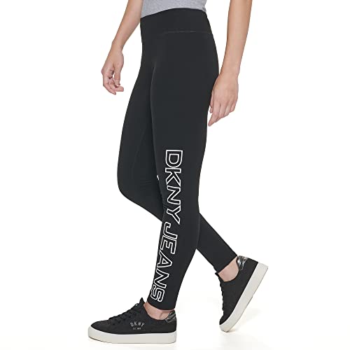 DKNY Jeans Women's Casual Mid Rise Logo Leggings, BLK/WHT, XL