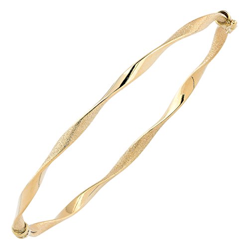 14k Yellow Gold Sandblast and High Polish Twisted Bangle Bracelet