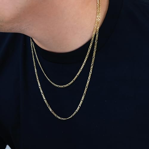 Nuragold 14k Real Yellow Gold Figaro Link 2.75mm Chain Necklace (16"-30") - 24"