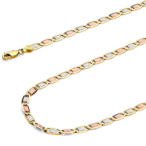 14k REAL Tri Color Gold Solid Men's 4.5mm Star Diamond Cut Chain Bracelet with Lobster Claw Clasp - 8"