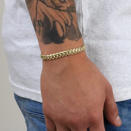 Nuragold 14K Real Yellow Gold Solid Miami Cuban Link Chain Italian Bracelet - 9",7mm
