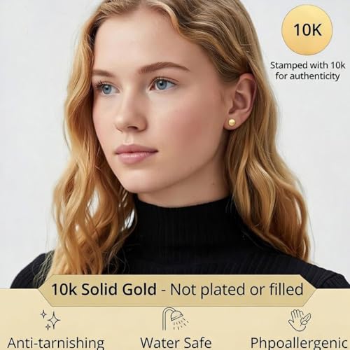 10K Yellow Gold Ball Stud Earrings, 4mm
