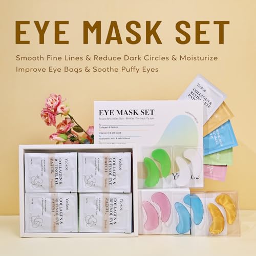 Yeokoe Under Eye Patches for Dark Circles,Eye Mask for Puffy Eyes With Collagen,Retinol,Vitmin C,Hyaluronic Acid and Niacinamide Face Masks Skincare Spa Gifts for Woman 20Pairs