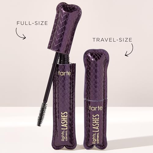 tarte lights, camera, lashes 4-in-1 mascara – Volume, Length, Curl & Conditioning for Fuller-Looking Lashes, Smudge-Proof, Flake-Free, Longwear, Vegan & Cruelty-Free, full size, black