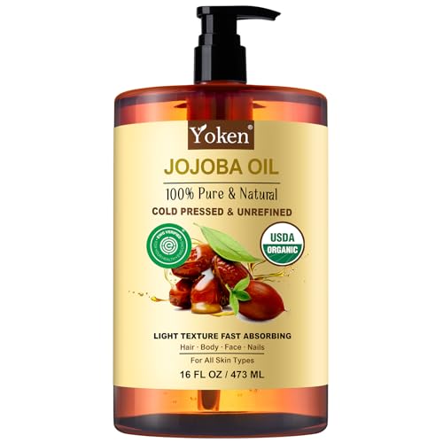 Yoken Organic Jojoba Oil 16oz, USDA Certified Cold Pressed for Skin Care