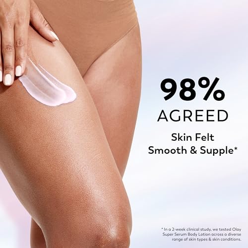 Olay Super Serum Hand & Body Lotion for Dry Skin, 24hr Long Lasting Hydration, 5+ Ingredient Complex for Bright Even Firm Luminous Skin, Sweet Vanilla & Soft Wood Scent, 18.5 fl oz