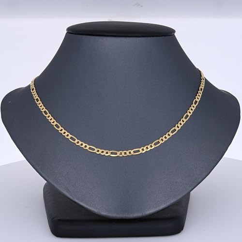 Nuragold 14k Real Yellow Gold Figaro Link 3.5mm Chain Necklace (16"-26") - 20"