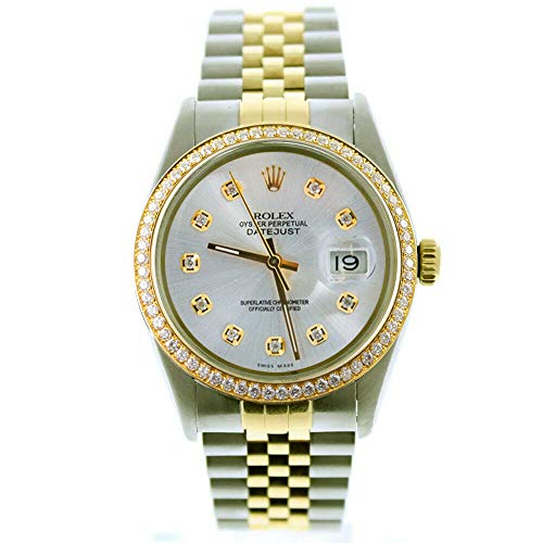 Rolex Mens Datejust 16013 36mm Steel & Gold Datejust Custom Added Silver Diamond Dial & Custom 1CT Diamond Bezel (Certified Pre-owned)