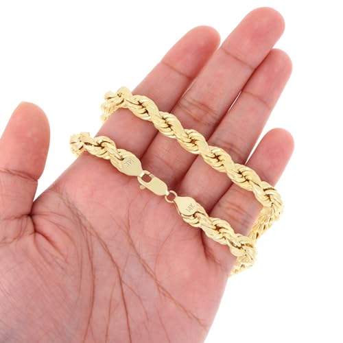 Nuragold 14k Real Yellow Gold Rope Chain Diamond Cut Mens Bracelet - 8mm - 8"