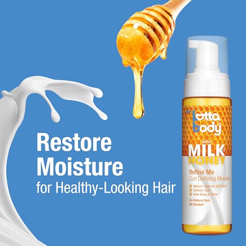 Lottabody Refine Me Curl Defining Mousse with Milk & Honey, Lightweight, Moisture-Rich Frizz-Control Styling Mousse for Softly Defined Natural Curly & Coily Hair, 7 oz