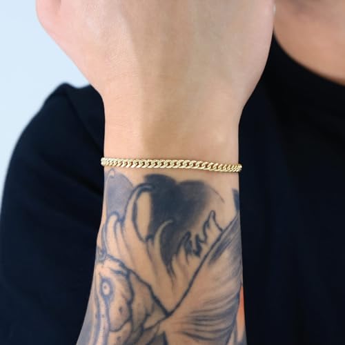 Nuragold 14k Real Yellow Gold Miami Cuban Link 4mm Chain Italian Bracelet - 7"
