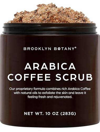 Brooklyn Botany Arabica Coffee Body Scrub - Moisturizing and Exfoliating for Body, Face, Hand, Foot - Fights Stretch Marks, Fine Lines, Wrinkles - Great Gifts for Women & Men - 10 oz