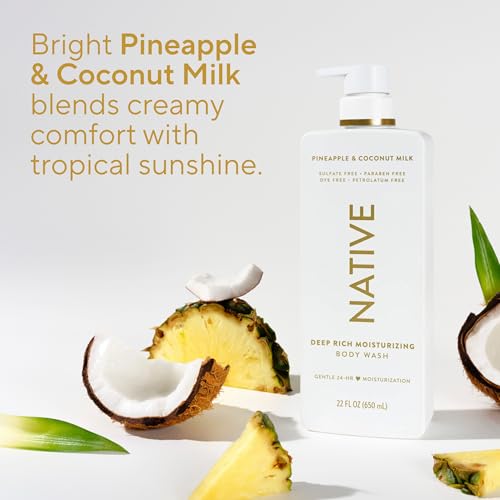 Native Moisturizing Body Wash, Clean & Gentle 24-Hour Hydration with Shea Butter, for Sensitive & Dry Skin, for Women & Men, Sulfate-free, Paraben-free, Pineapple & Coconut Milk, 22 fl oz