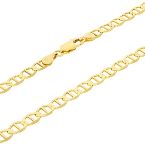 Nuragold 10K Real Yellow Gold 5mm Mariner Chain Solid Link Anchor Necklace - 22"