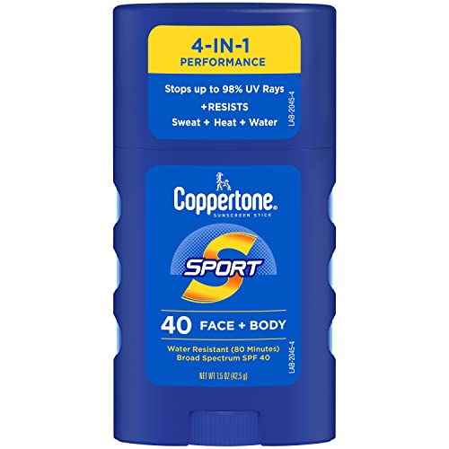 Coppertone Sport Sunscreen Stick SPF 40, Face and Body, Travel Size, 1.5 Oz