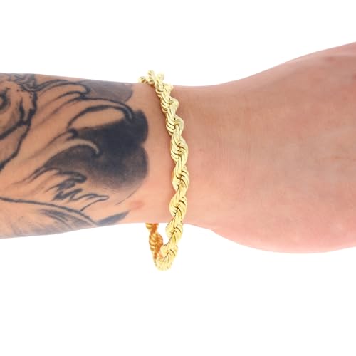 Nuragold 14k Real Yellow Gold Rope Chain Diamond Cut Mens Bracelet - 6mm - 8.5"