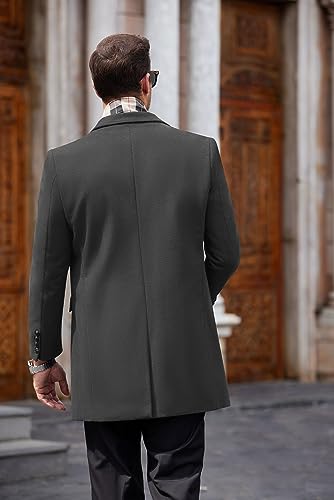 COOFANDY Men Solid Color Casual Woolen Coat Men Long Wool Blends Coats Winter New Business Coat (Grey XL)