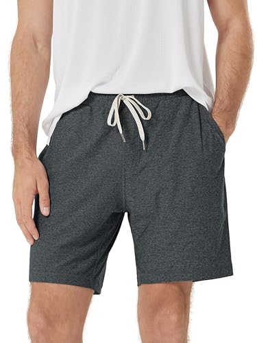 ODODOS Men's Performance Shorts 7" – Ultra Soft odSTRATUM Tech Everyday Shorts with Adjustable Waist and Secure Pockets, Charcoal Heather, Medium
