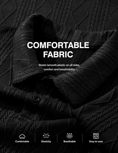 JMIERR Polo Shirts for Men Classic Fit Short Sleeve Loose Casual Soft Button Old Money Textured Cable Knit Shirt Quiet Luxury Clothes, XL, Black