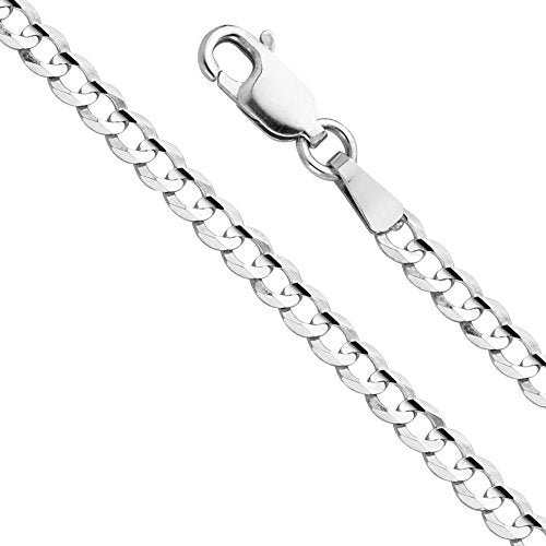14k REAL White Gold Solid 2.5mm Cuban Concave Curb Chain Necklace with Lobster Claw Clasp - 18"