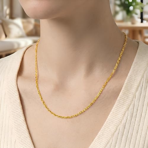 Floreo 14k Yellow Gold 3.3mm Cable Charm Link Chain Necklace, 18 Inch