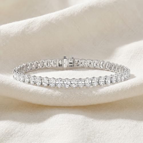 P3 POMPEII3 Pompeii 10Ct Oval Cut Diamond Tennis Bracelet 7" 14k White Gold Lab Grown - Size 7 (EF,VS)