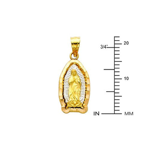 The World Jewelry Center 14k Real Tone Gold Religious Mary Guadlupe Pendant with 1.5mm Diamond Cut Chain Necklace - 16"