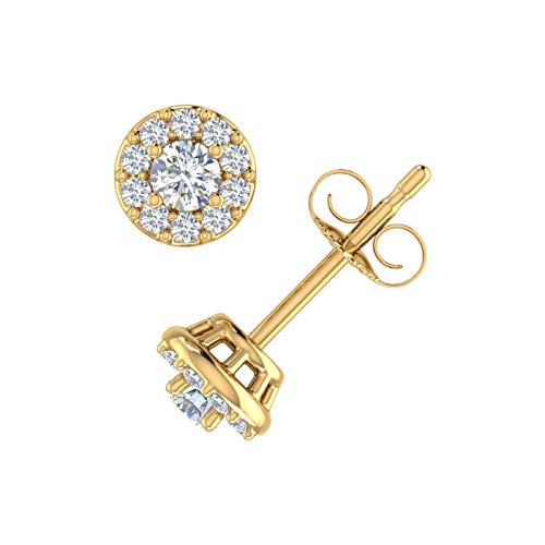 0.25 Carat Natural Diamond Halo Stud Earrings for Women in 10K Yellow Gold