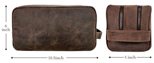 Leather Travel Toiletry Bag for Men, Full Grain Cosmetic Dopp Kit Organizer
