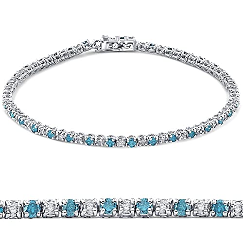 Pompeii 2ct Blue & White Alternating Diamond Tennis Bracelet 14K White Gold 7"