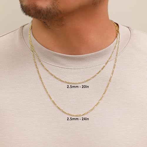 Nuragold 10k Real Yellow Gold Figaro Link 2.5mm Chain Necklace (16"-26") - 16"