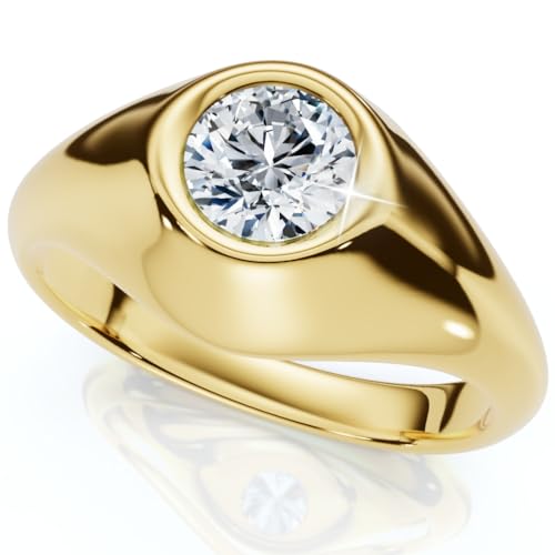 P3 POMPEII3 Pompeii Mens Solitaire Round Diamond Ring 1Ct Anniversary Pinky Ring 14k Gold Lab Grown - Size 9.5 (G,VS2-SI1)