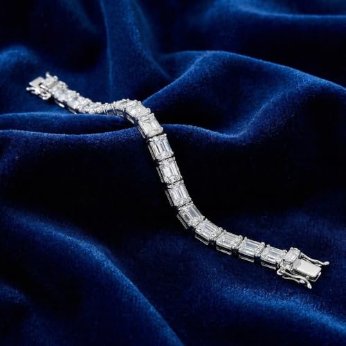26Ct Emerald Cut Diamond East West Tennis Bracelet 14k Gold Lab Created 7"