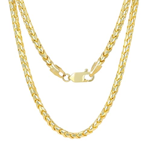Nuragold 14K Real Yellow Gold Franco 3mm Solid Diamond Cut Chain Necklace - 24"