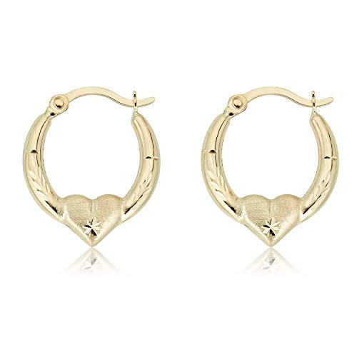 AVORA 10K Yellow Gold Heart Creole Hoop Earrings