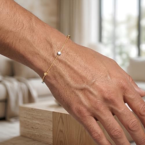Floreo 14k Two-Tone Gold Cube Station Link Bracelet, 7.5 Inch