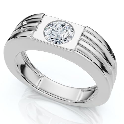 P3 POMPEII3 Pompeii Men's 1/2Ct Round Bezel Diamond Solitaire Ring 14k Gold or Platinum Lab Grown - Size 12 (E/F,VS1-VS2)