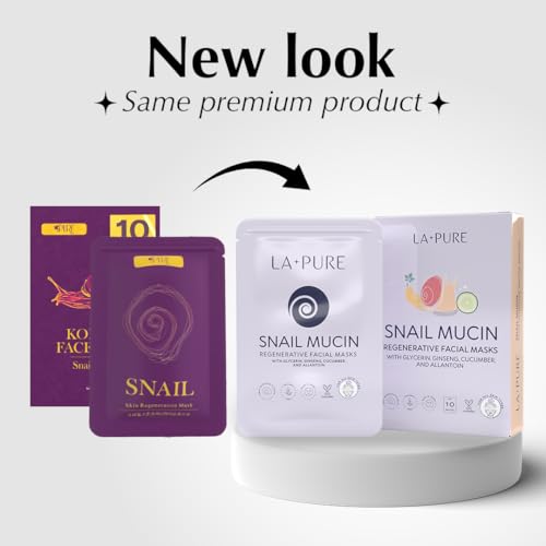 LA PURE Korean Snail Mucin Mask – Cruelty-Free – 10 Hydrating Sheet Masks