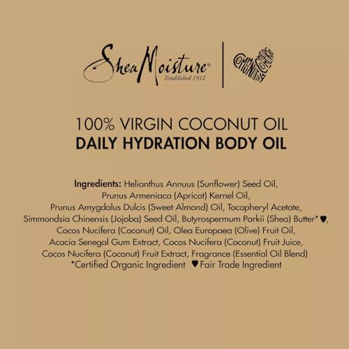 Shea Moisture Body Oil, Daily Hydration 2-Pack – Lightweight, Non-Greasy Moisturizer with 100% Extra Virgin Coconut Oil, Coconut Milk, and Acacia Senegal, 8 Oz Ea