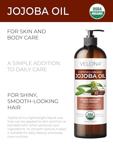 velona USDA Organic Jojoba Oil - 8 fl oz, Cold Pressed, with Pump