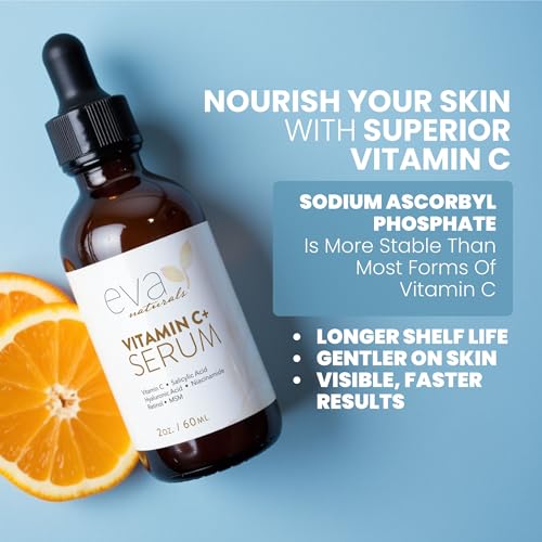 Eva Naturals Vitamin C Serum Plus with Hyaluronic Acid & Retinol, 2 oz