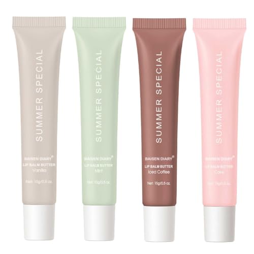 BAISEN DIARY 4 PCS Summer Special Lip Butter Balm - Ultra-Hydrating, Nourishing Lip Care with Natural Ingredients, Shea Butter & Olive Oil, Soothes & Softens Dry Lips (4PCS, 0.5 Fl Oz (Pack of 4))